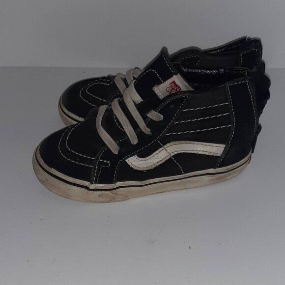 Little boys shoes size 8.5 black high tops Van off the Wall zipper elastic laces - Picture 3 of 9